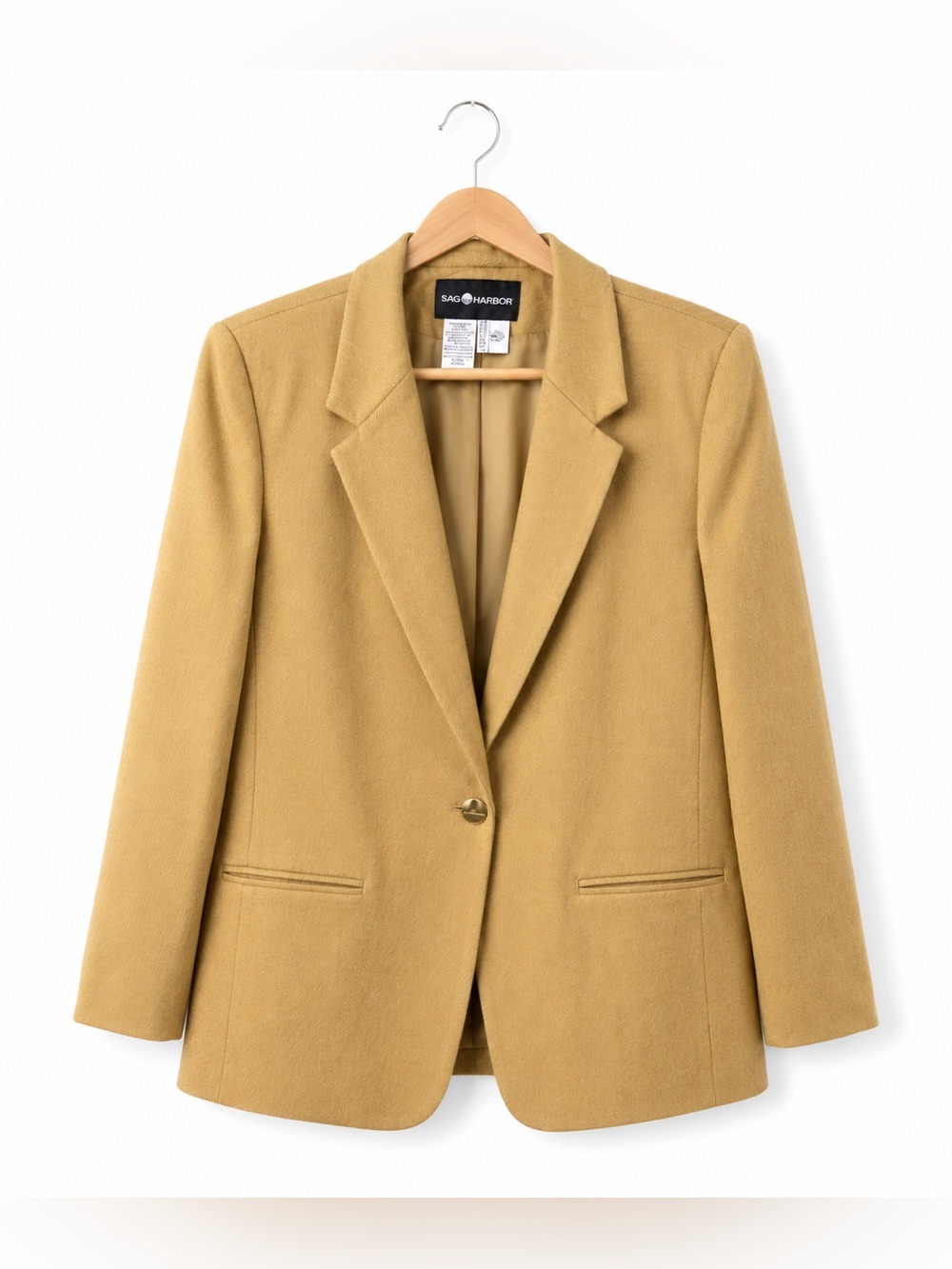 Sag Harbor Camel Tan Single Button Blazer Size 14 Career Office Classic Vintage